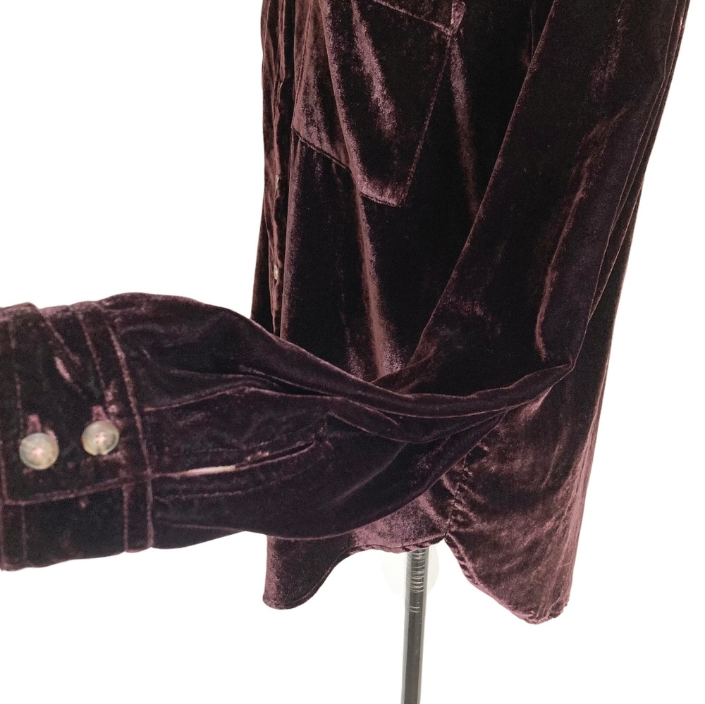 Maeve anthropologie Karina velvet button shirt top size 4 Plum Holiday - Picture 10 of 15